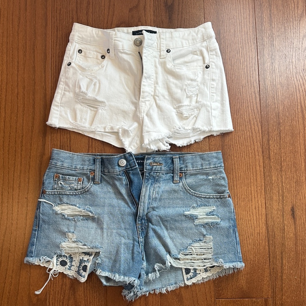 Aeropostale White and Blue Distressed Jean Shorts